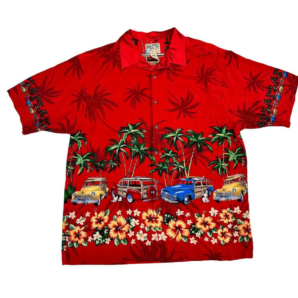 Vintage Big Dogs Hawaiian Shirt Men's 2XL Red Aloha Novelty Dadcore Vacation - Picture 1 of 16